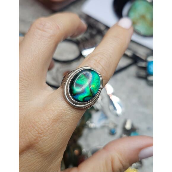 Vintage Kabana Sterling Silver Paua Shell Doublet Cab Ring Size 7 - Picture 3 of 8